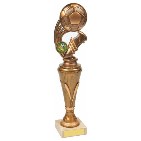 Antique Gold Boot/Ball Football Pillar Trophy 31cm