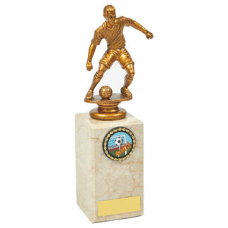 Antique Gold Male Footballer on Marble Column 22cm