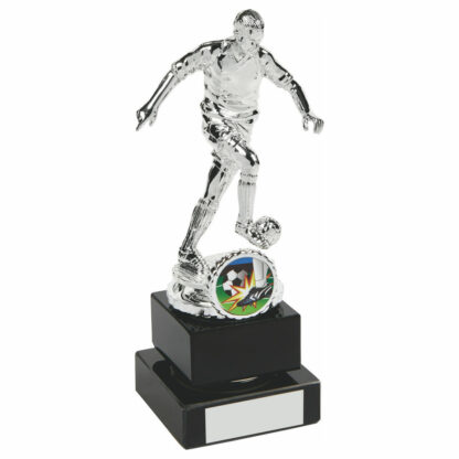 Silver Male Footballer on Black Marble 17.5cm
