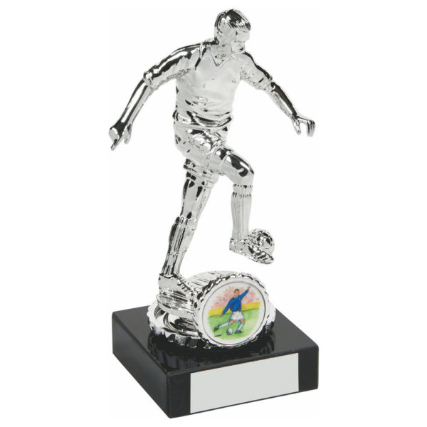 Silver Male Footballer on Black Marble 15cm