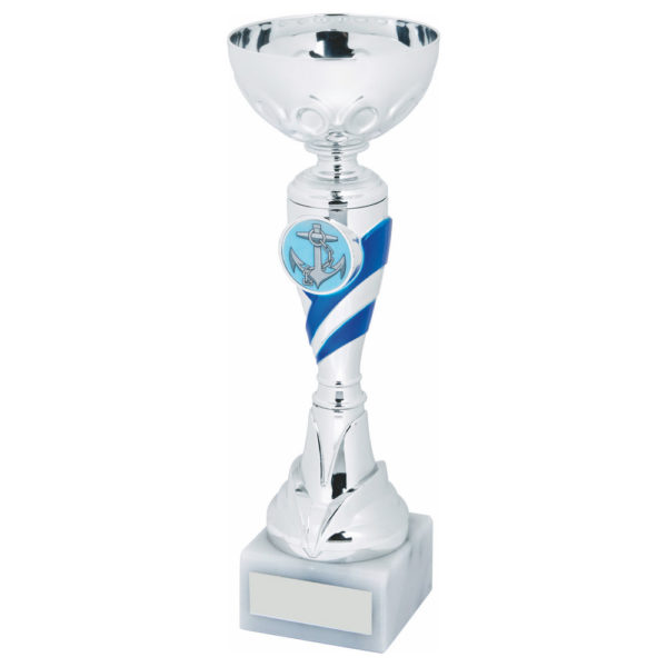 Silver/Blue Trophy Cup 21 cm