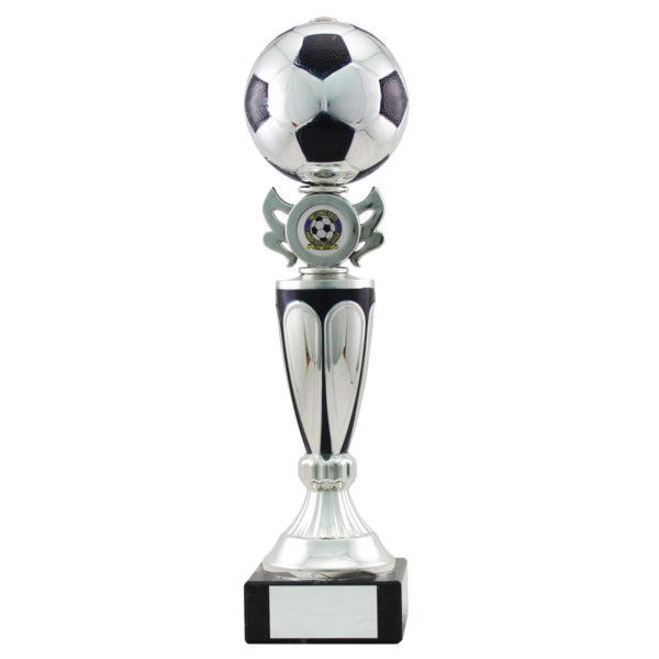Silver/Black Football Ball Award on marble Base 39cm