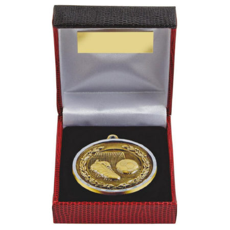 50mm Diamond Edged Gold Football Medal in Case