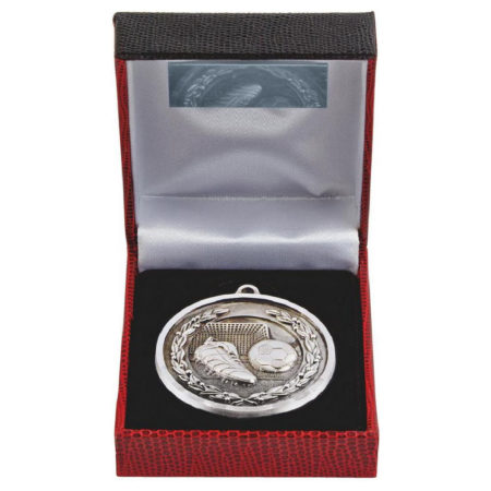 50mm Diamond Edged Silver Football Medal in Case