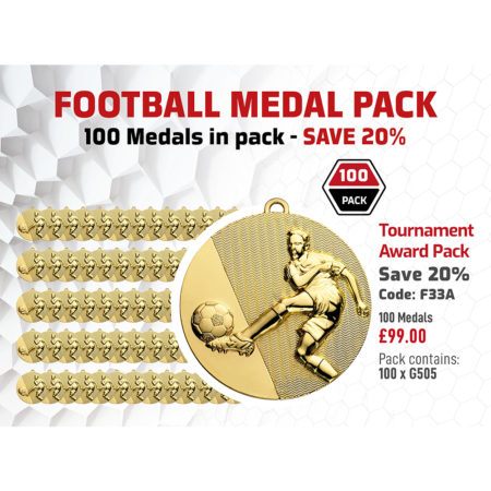 Tournament Medal Award Pack Containing x 100 G505 50mm Gold