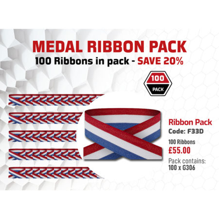Tournament Ribbon Pack Containing x 100 Red/White/Blue Neck Ribbons