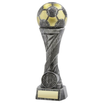 Pewter/Gold Weighted Plastic Football Column Trophy - 10.75In