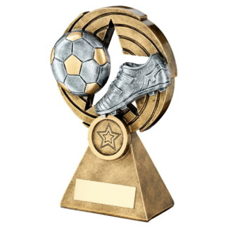 Brz/Pew/Gold Football And Boot On Star Holed Spiral Trophy - 7.25In