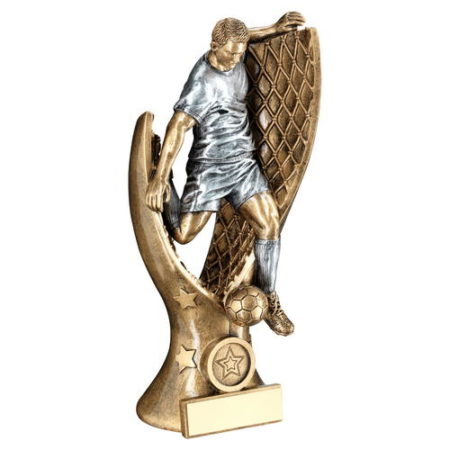 Brz/Pew/Gold Male Football Player In Net Holder Trophy 305mm
