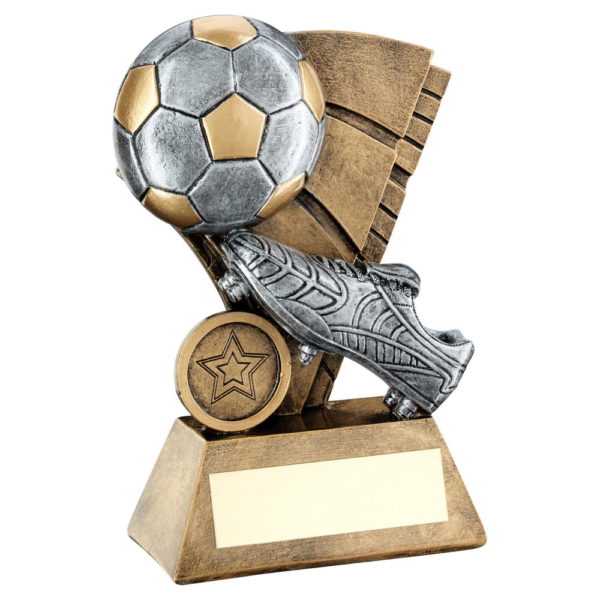 Brz/Pew/Gold Football And Boot On Sail Backdrop Trophy - 7In