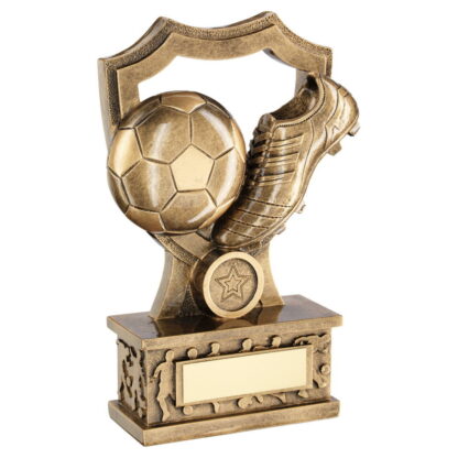 Brz/Gold Football And Boot Shield On Silhouette Base Trophy - 9In
