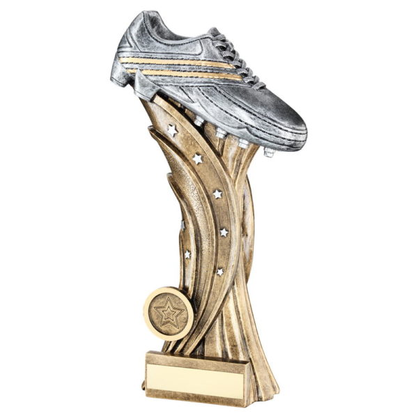 Brz/Pew/Silv Football Boot On Star Column Trophy - 11In