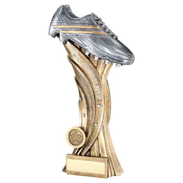 Brz/Pew/Silver Football Boot On Star Column Trophy Managers Player - 11In