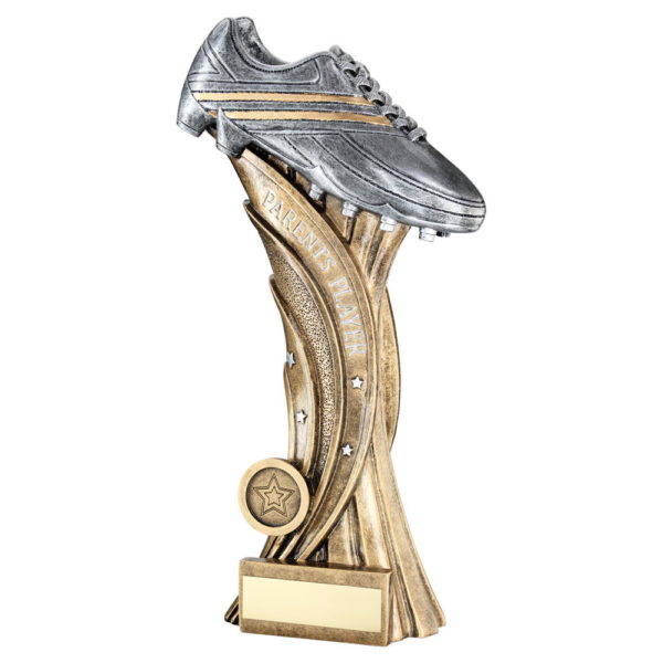 Brz/Pew/Silver Football Boot On Star Column Trophy Parents Player - 11In