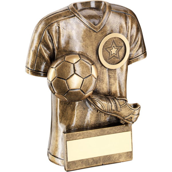 Brz/Gold Football Trophy Shirt With Boot/Ball Trophy - 6In