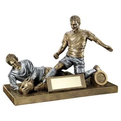 Brz/Pew Male Football Figure And Goalkeeper Trophy - 7.5 X 10.5In