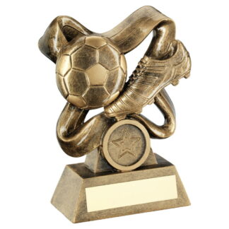 Brz/Gold Football And Boot On Swirled Ribbon Trophy - 6.25In