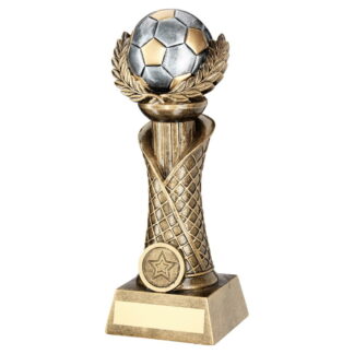 Brz/Pew/Gold Football With Wreath On Net Column Trophy - 12.5In