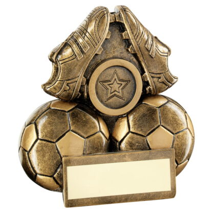 Brz/Gold Two Footballs And Boots Flatback Trophy - 4.5In