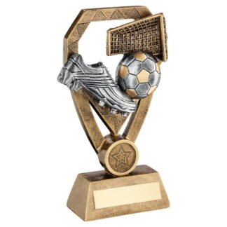 Brz/Pew/Gold Football With Boot And Net On Diamond Trophy - 8In