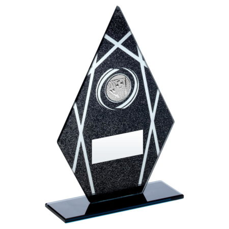 Black/Silver Printed Glass Diamond With Football Insert Trophy - 8In