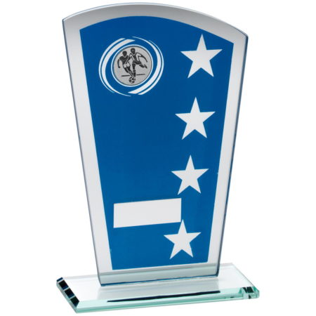 Blue/Silver Printed Glass Shield With Football Insert Trophy - 6.5In