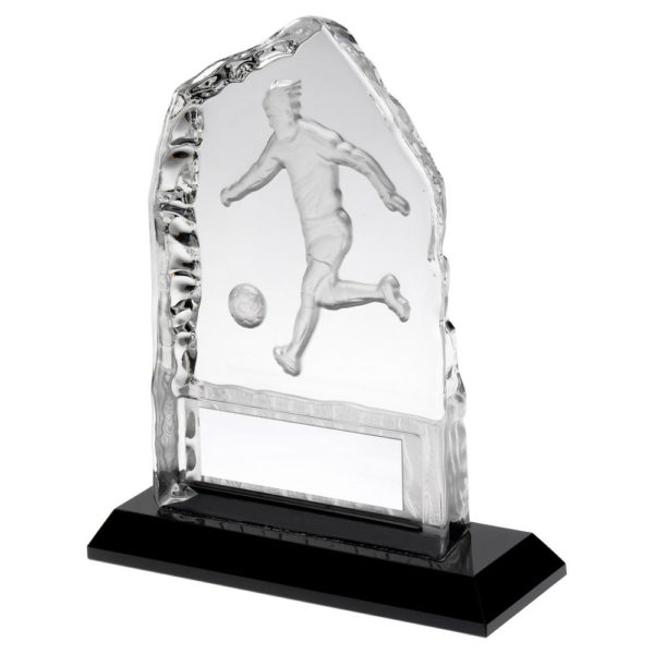 Clear Glass Frosted Football Iceberg On Black Base Trophy - 6.25In