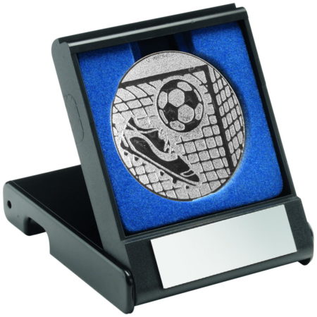 Black Plastic Box With Football Insert Trophy - Silver 3.5In