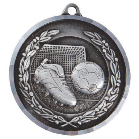 50mm Diamond Edged Silver Football Medal