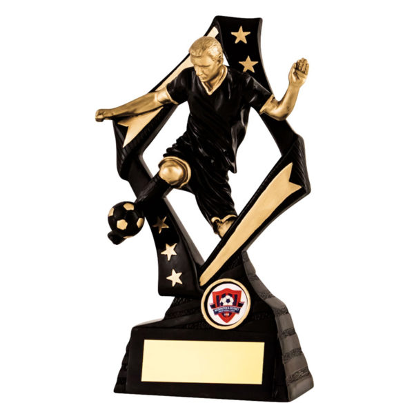 Resin Male Football Trophy in Black/Gold 230mm
