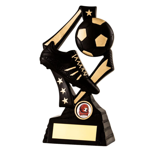 Resin Football Trophy in Black / Gold 130mm
