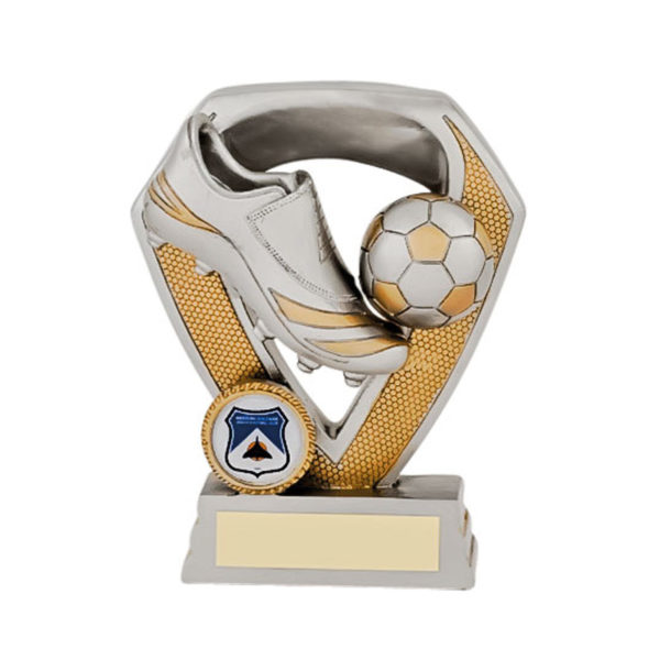 Resin Football Trophy in Satin Silver and Gold highlights 100mm