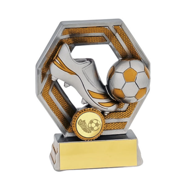 Resin Football Trophy in Satin Silver and Gold highlights 140mm