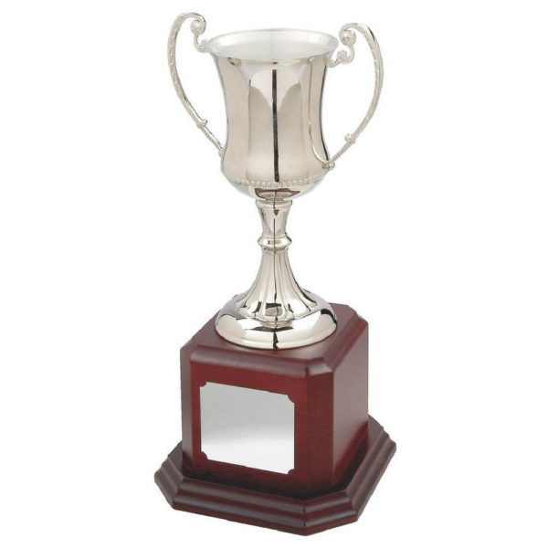 Nickel Plated Cup on Wood Base 32 cm