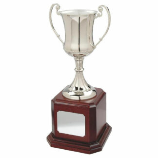 Nickel Plated Cup on Wood Base 36 cm