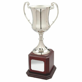 Nickel Plated Cup on Wood Base 39.5 cm