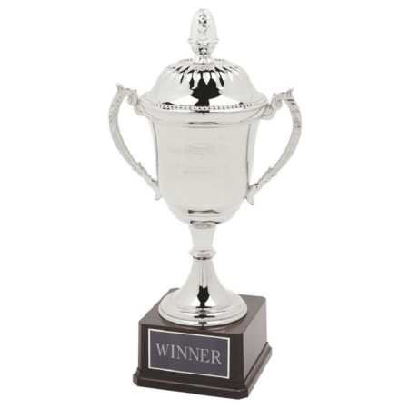 Nickel Plated Cup on Black Weighted Base with Lid 45 cm